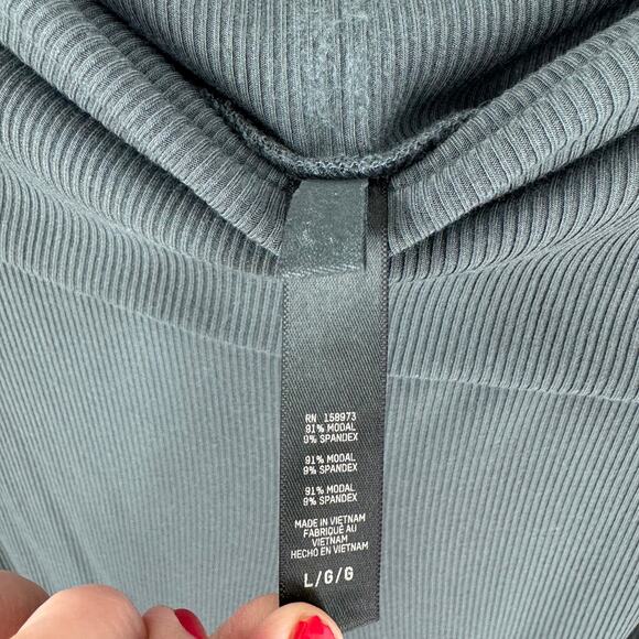 SKIMS Ribbed Foldover Pants Green Wide Leg Lounge Yoga Casual Women’s Size L - Picture 3 of 6